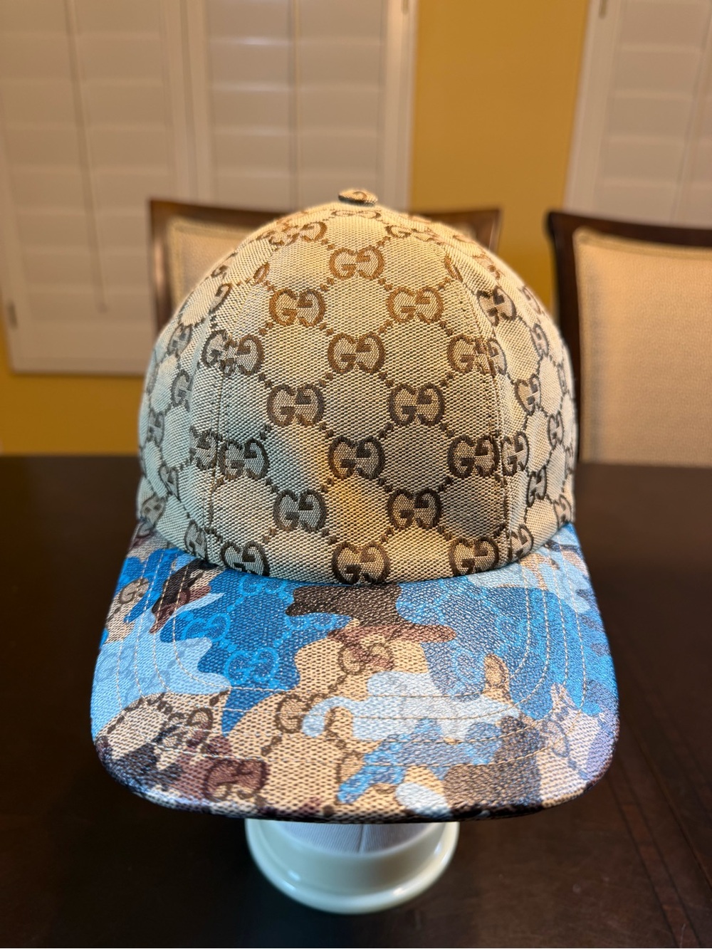 New Authentic Gucci GG Supreme Logo Baseball Hat Tan Blue Size L